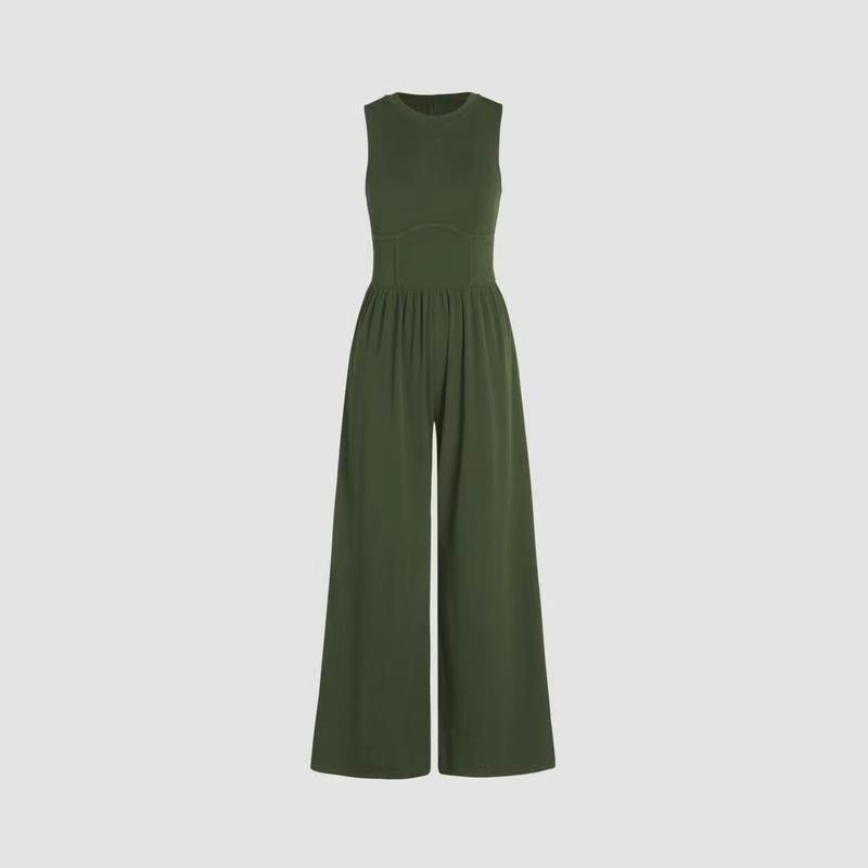 Vibecurve®Women Jumpsuit Wide Leg Sleeveless Neck Pleated Commute Tight Waist Office Outfit