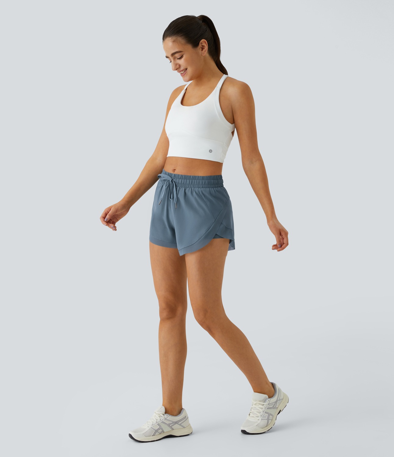 Vibecurve®Mid Rise Drawstring Contrast Mesh 2-in-1 Flowy Running Shorts