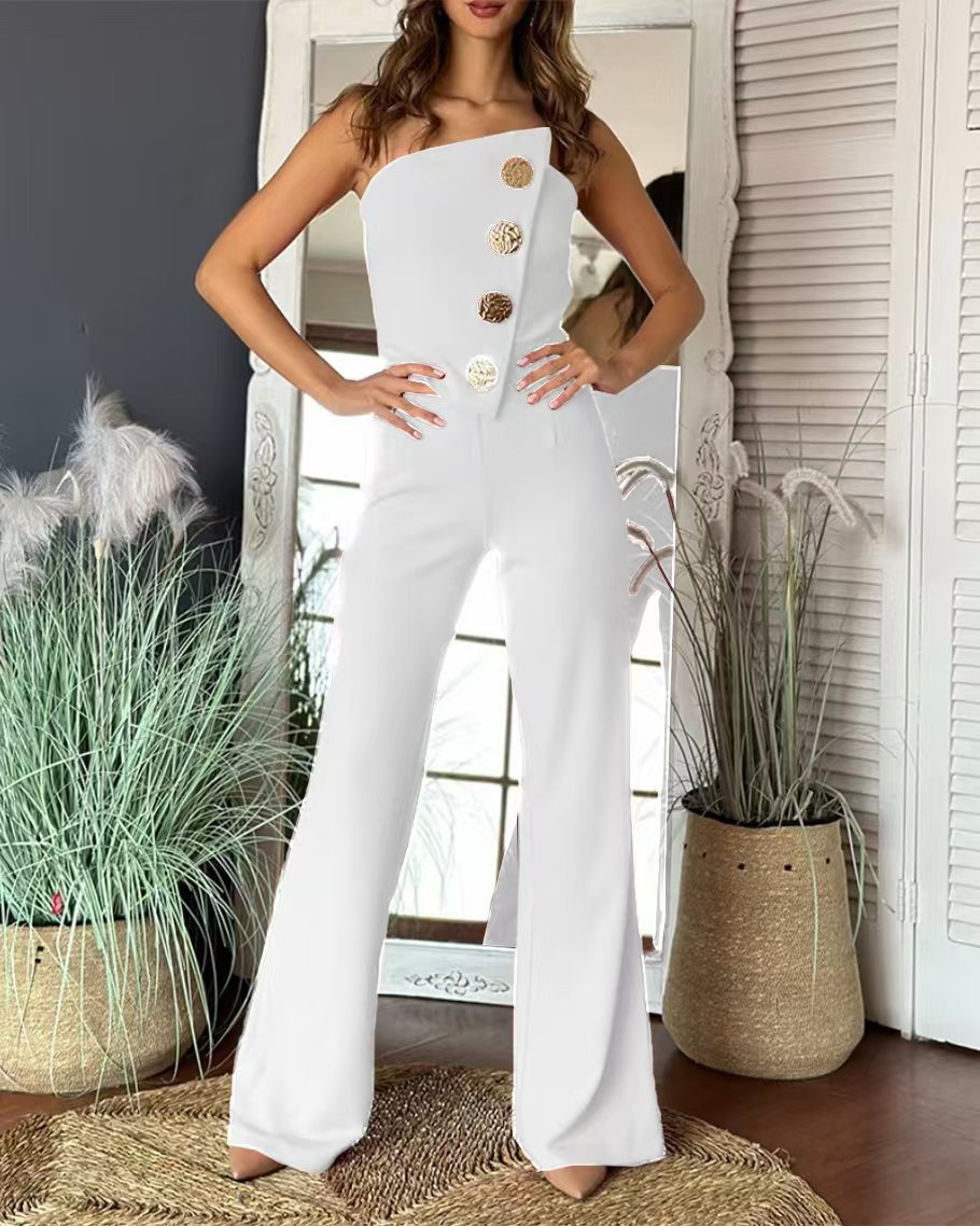 Vibecurve®Sexy Tube Top Button-Decorated Flared Jumpsuit