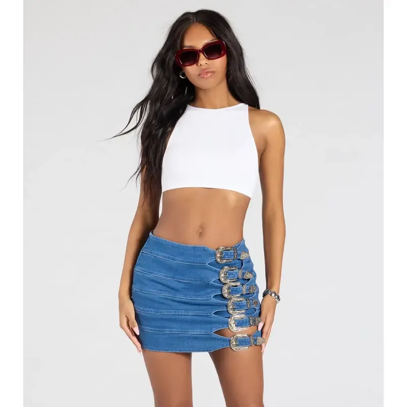 Vibecurve® Buckle Down High-Rise Denim Skort