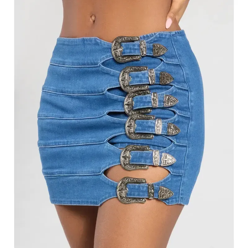 Vibecurve® Buckle Down High-Rise Denim Skort