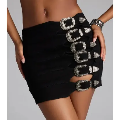 Vibecurve® Buckle Down High-Rise Denim Skort