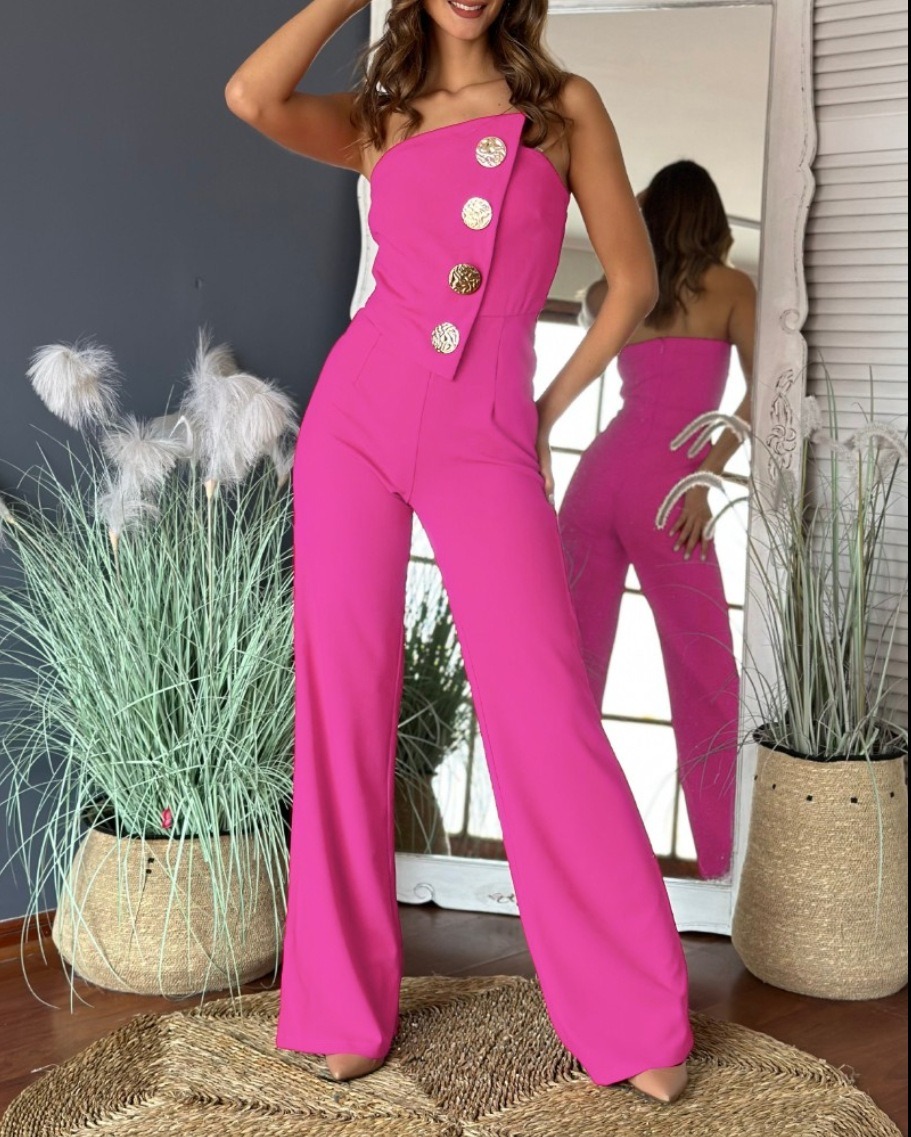 Vibecurve®Sexy Tube Top Button-Decorated Flared Jumpsuit