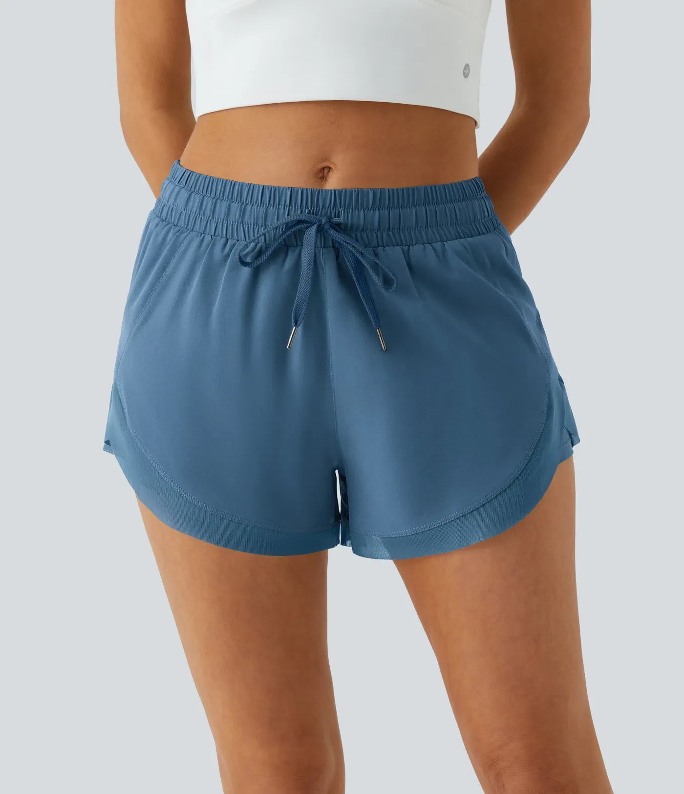Vibecurve®Mid Rise Drawstring Contrast Mesh 2-in-1 Flowy Running Shorts