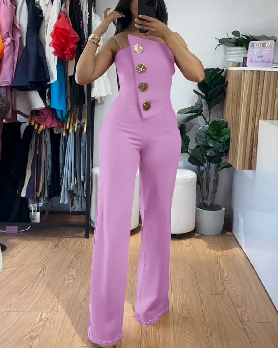 Vibecurve®Sexy Tube Top Button-Decorated Flared Jumpsuit