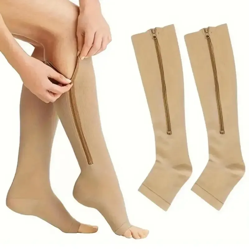 Vibecurve® Solid Color Zip-Up Knee-High Sports Socks