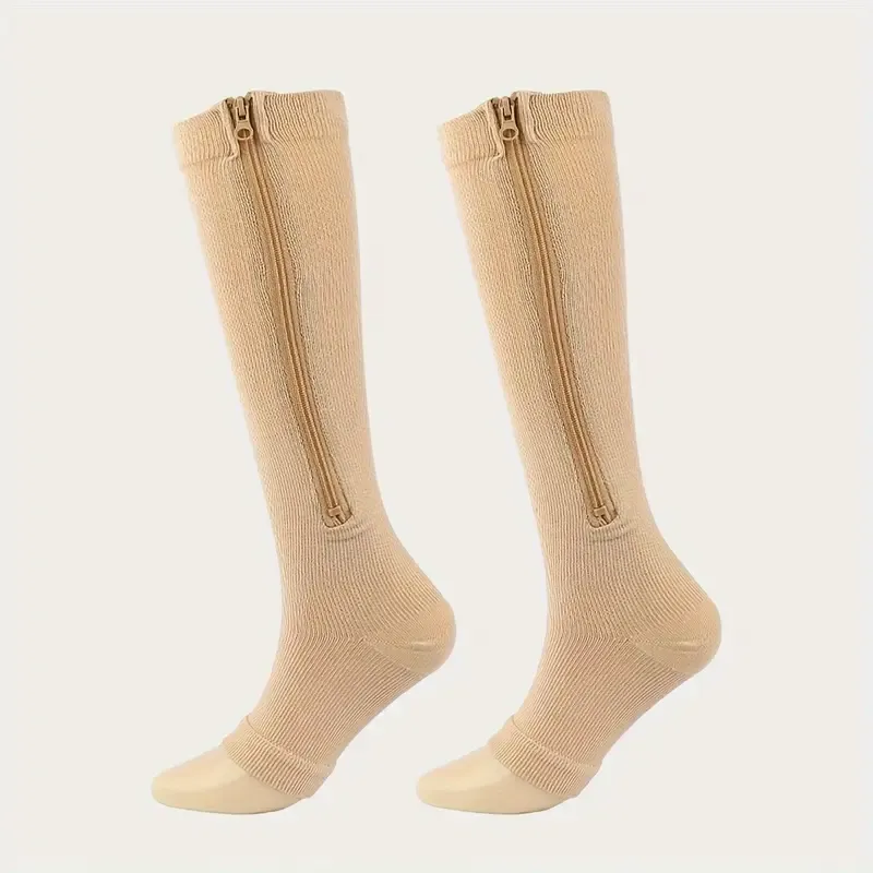 Vibecurve® Solid Color Zip-Up Knee-High Sports Socks