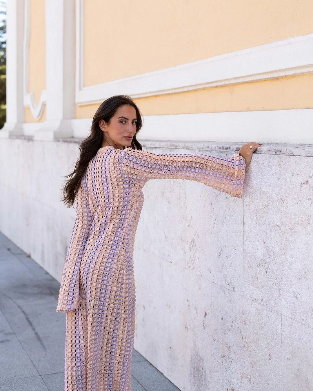 Vibecurve® Women’s Striped Maxi Dress Long Knit Beach Dresses Loose Fit Sexy Summer Contrast Color Side Slit Hollow Out Sundress