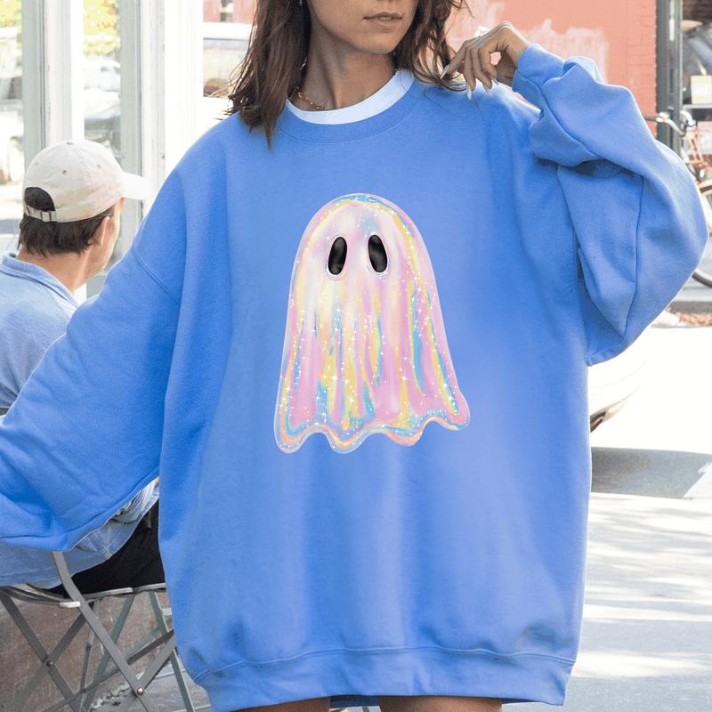 Vibecurve® Shimmering Ghost, Iridescent Ghost, Boo, Cute Ghost, Faux Glitter Ghost, Spooky Season, Halloween Sweatshirt