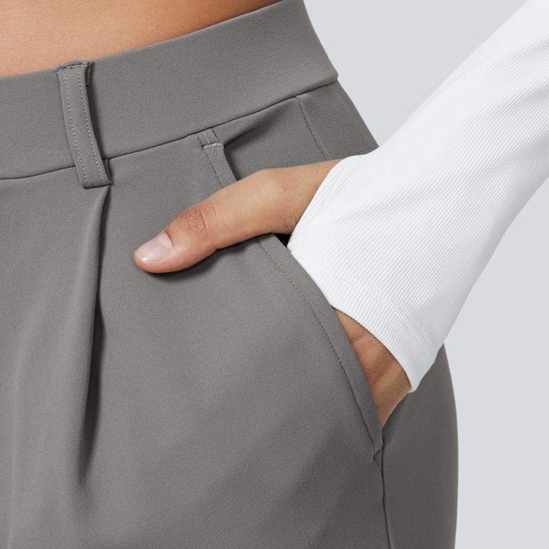 Vibecurve® High Waisted Plicated Side Pocket Straight Leg Work Pants