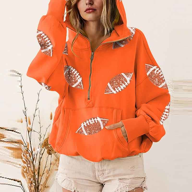 Vibecurve® Game Day Sweatshirts Football Sequin Hoodies
