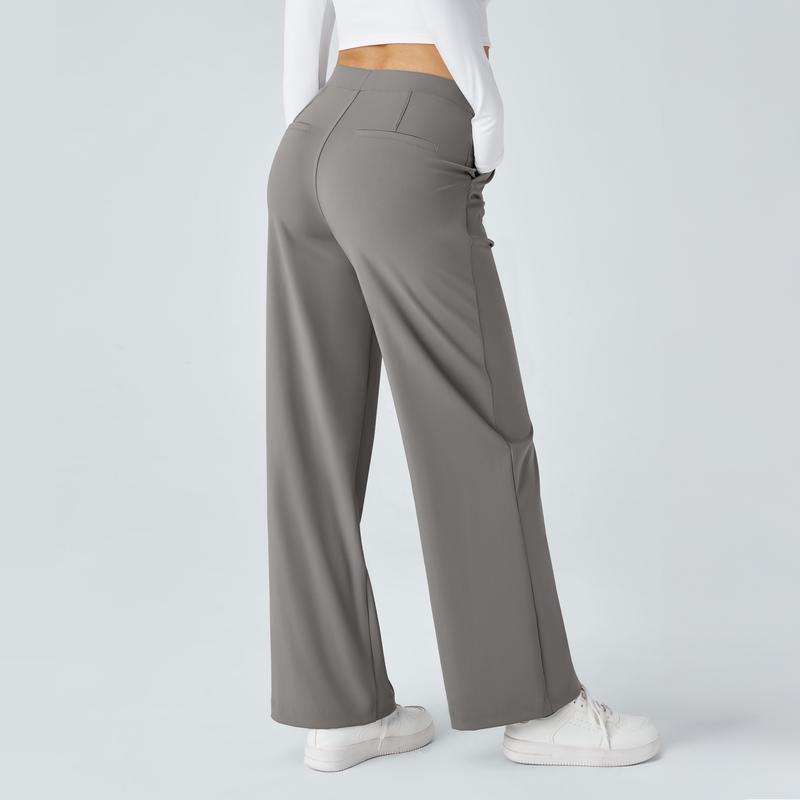 Vibecurve® High Waisted Plicated Side Pocket Straight Leg Work Pants