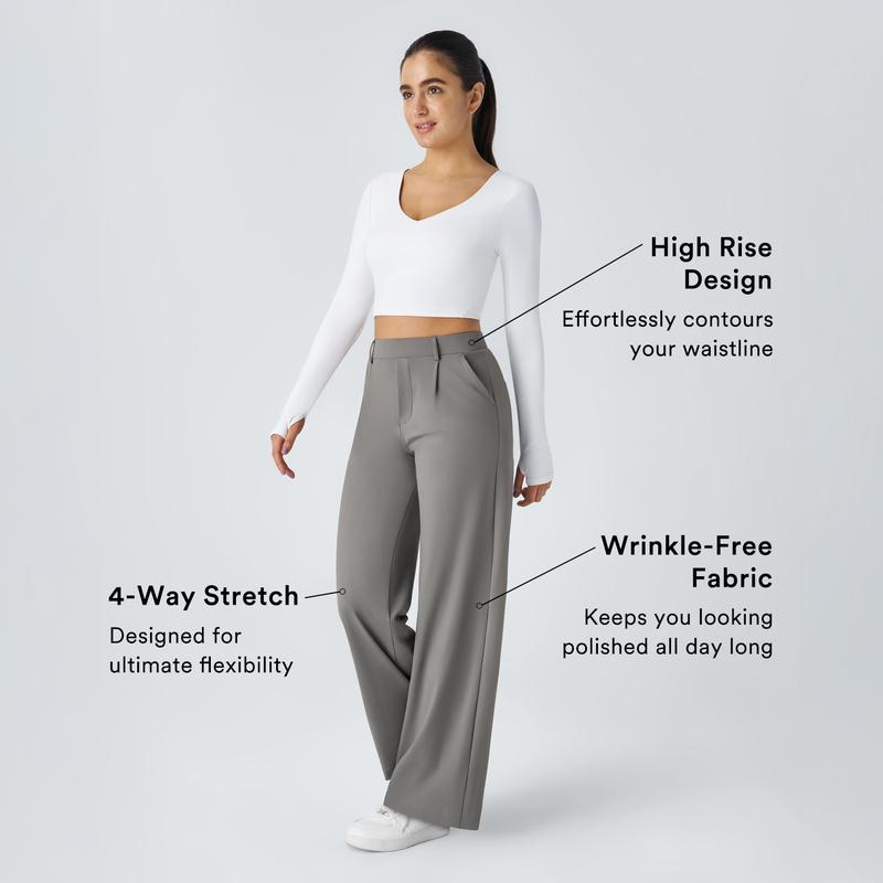 Vibecurve® High Waisted Plicated Side Pocket Straight Leg Work Pants