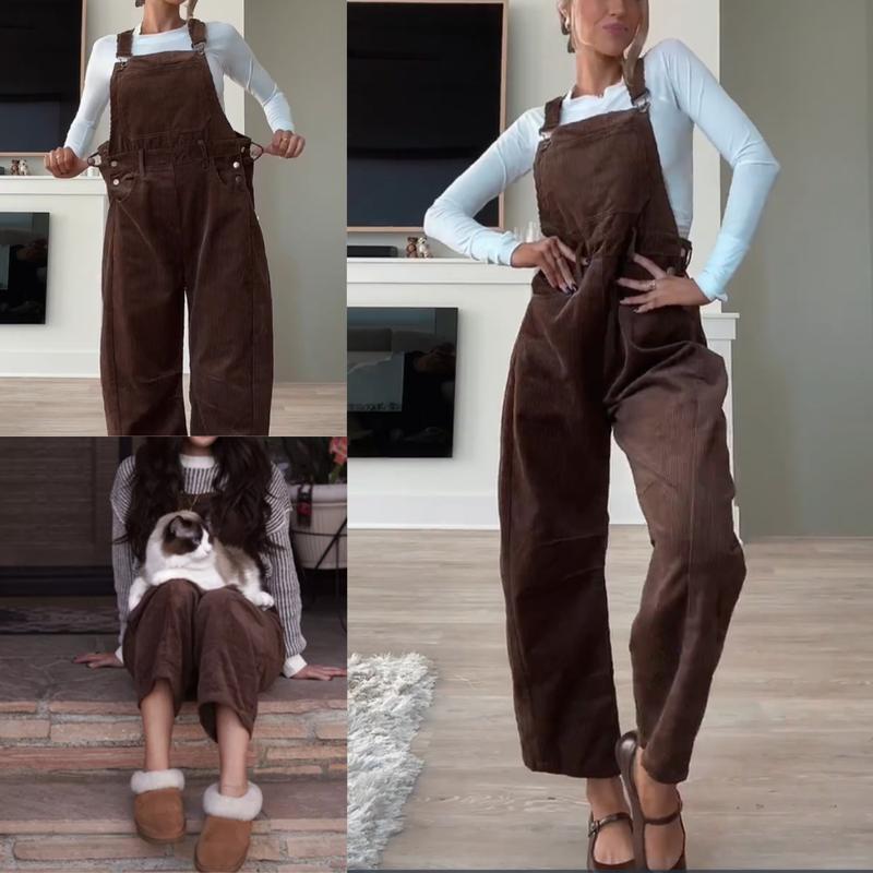 Vibecurve® Corduroy Overalls for Women Barrel Wide Leg Bib Corduroy Pants