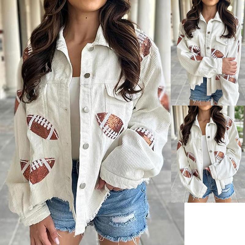 Vibecurve® Game Day Corduroy Sequin Football Cropped Jacket