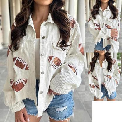 Vibecurve® Game Day Corduroy Sequin Football Cropped Jacket