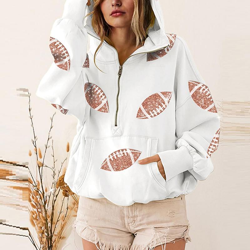 Vibecurve® Game Day Sweatshirts Football Sequin Hoodies