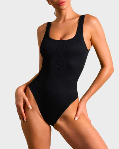 Vibecurve® Wide Strap Backless Thong Bodysuit