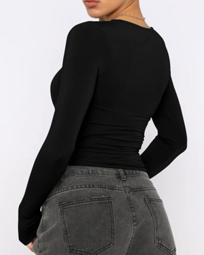 Vibecurve® Long Sleeve Shirt Round Neck Slim Fit Y2k Tops Out Tee