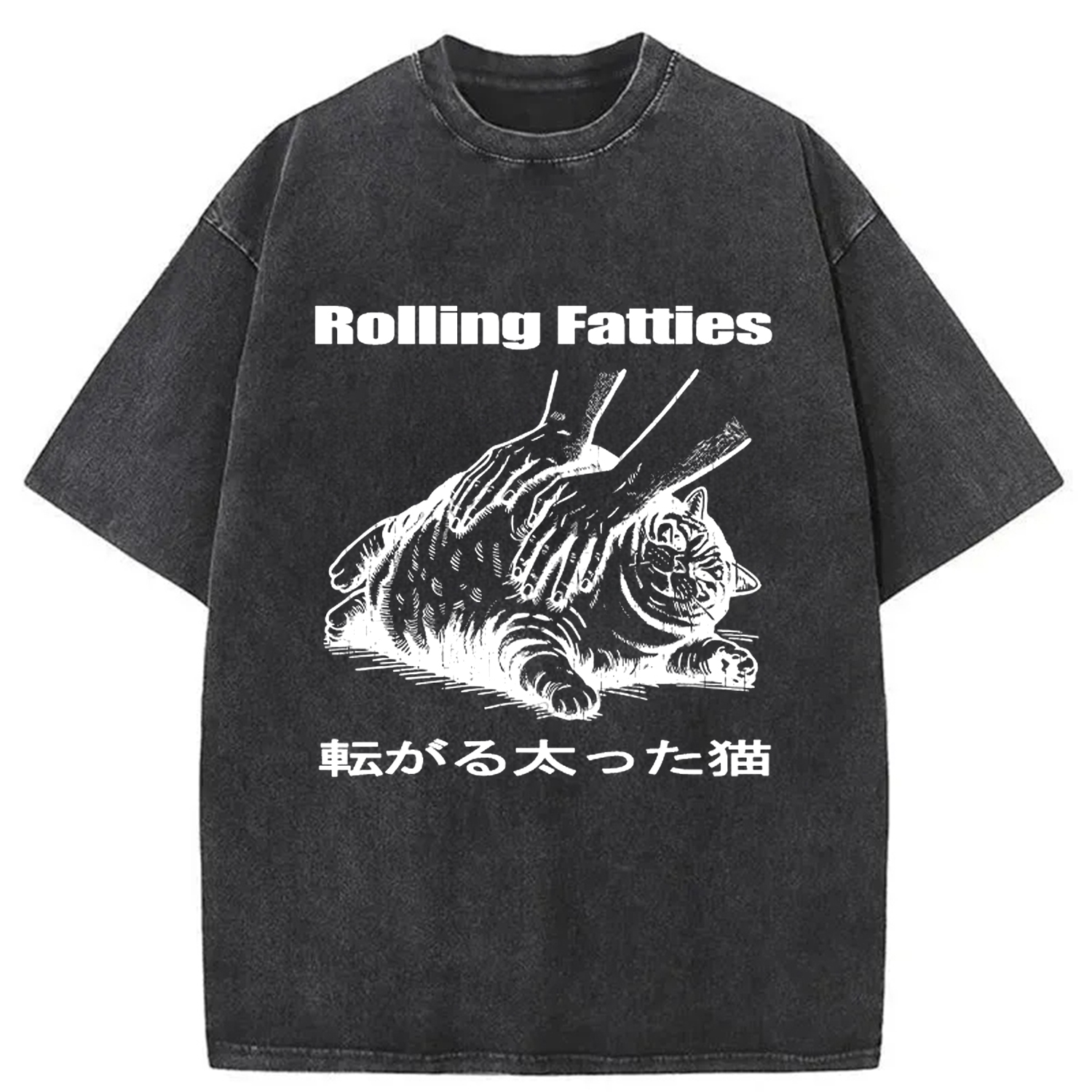 Tokyocanvas Rolling Fatties Cat Washed T-Shirt