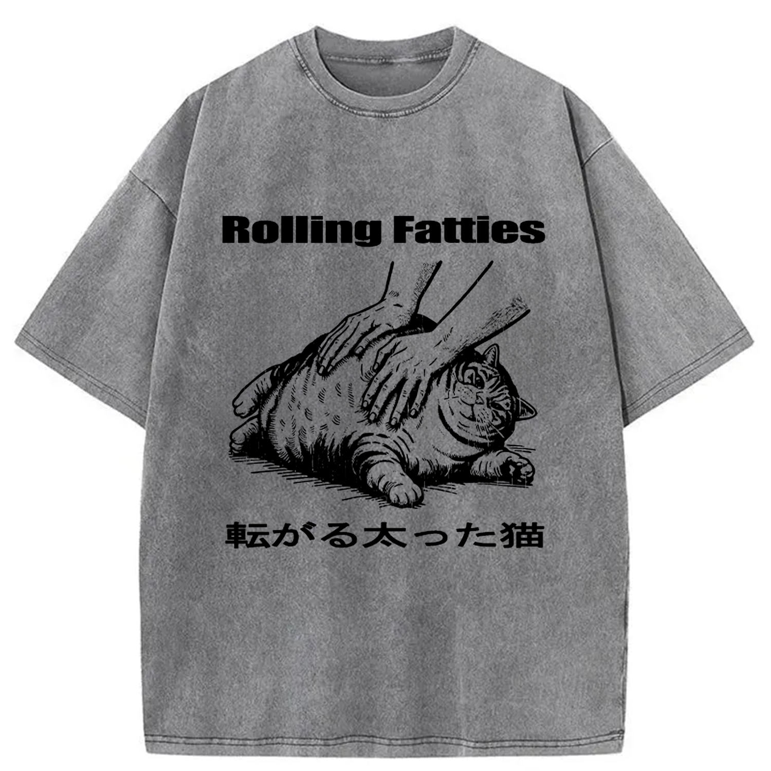 Tokyocanvas Rolling Fatties Cat Washed T-Shirt