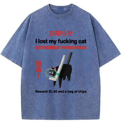 Tokyocanvas Find The Toxic Cat Funny Washed T-Shirt
