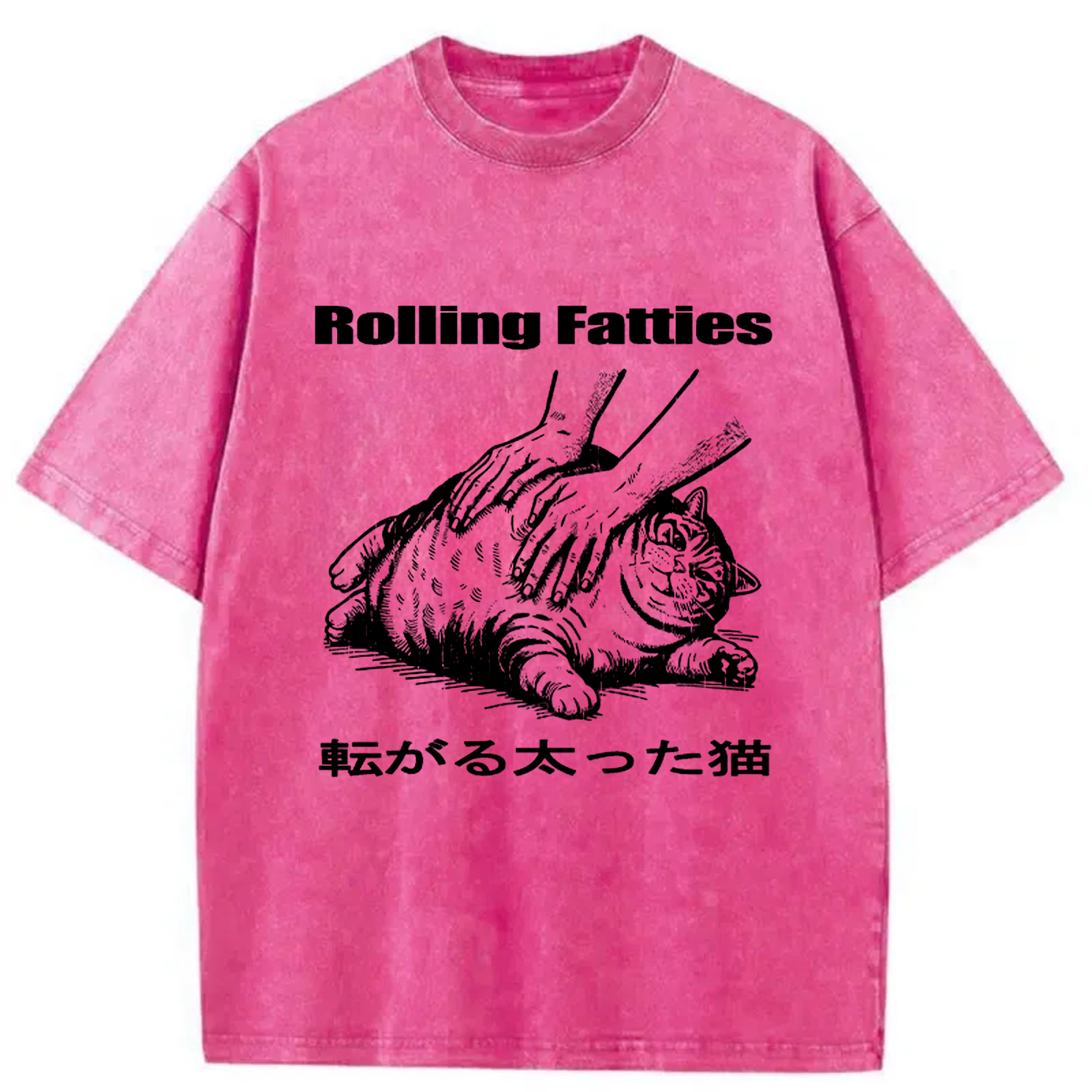 Tokyocanvas Rolling Fatties Cat Washed T-Shirt