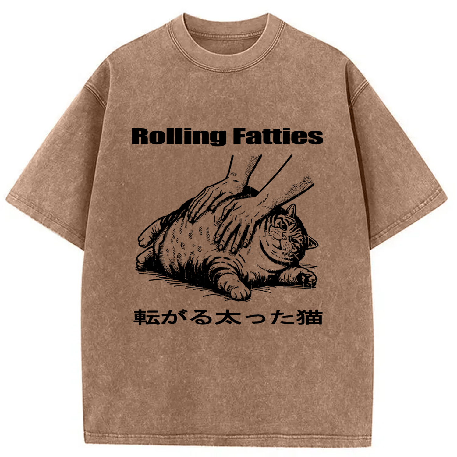 Tokyocanvas Rolling Fatties Cat Washed T-Shirt