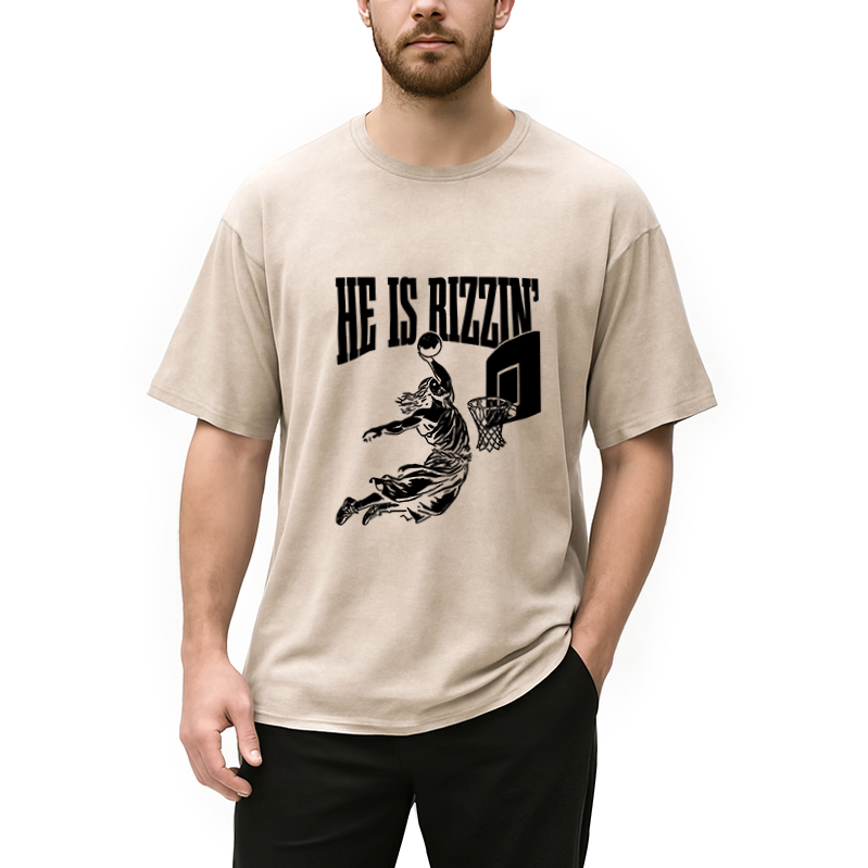 Tokyocanvas He Is Rizzin Funny Jesus Basketball Meme Washed T-Shirt
