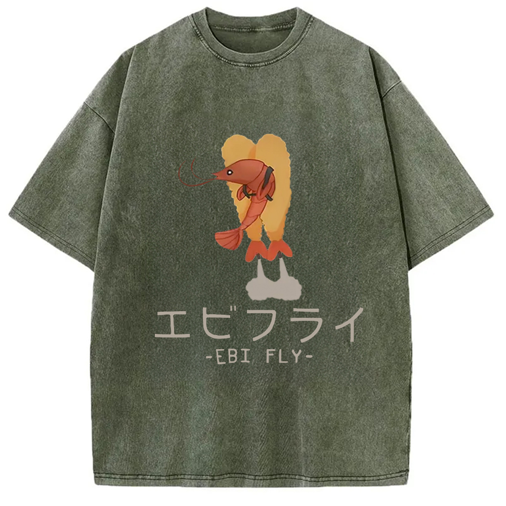Tokyocanvas Yummy Fried shrimp Washed T-Shirt
