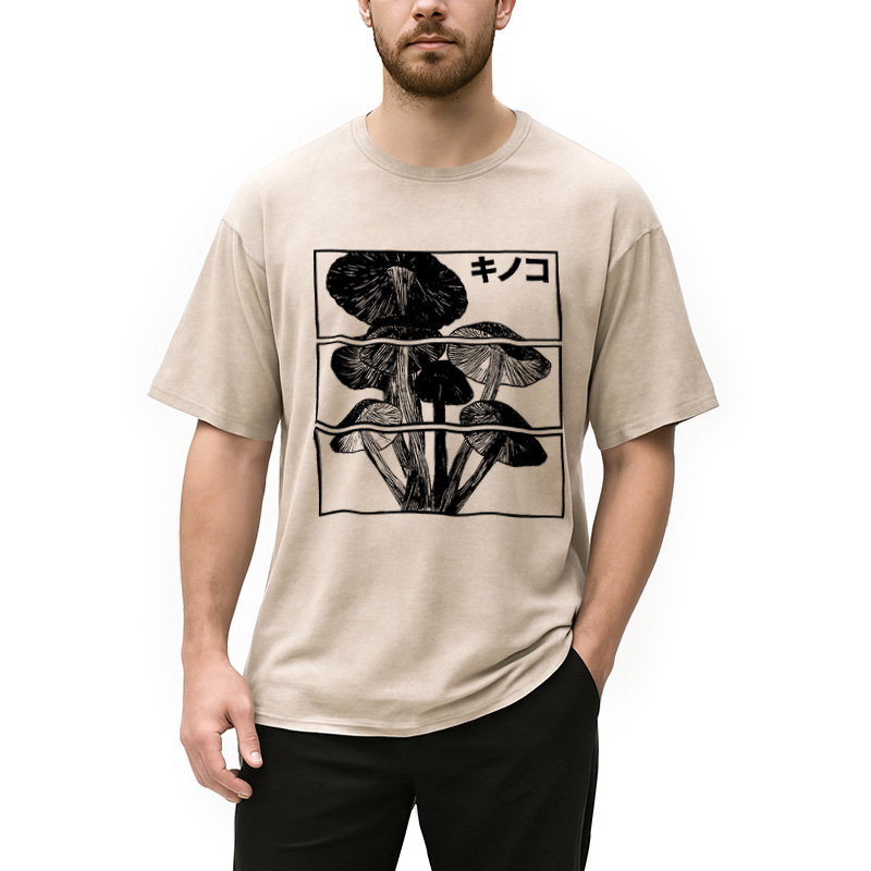 Tokyocanvas Japanese Mushrooms Washed T-Shirt