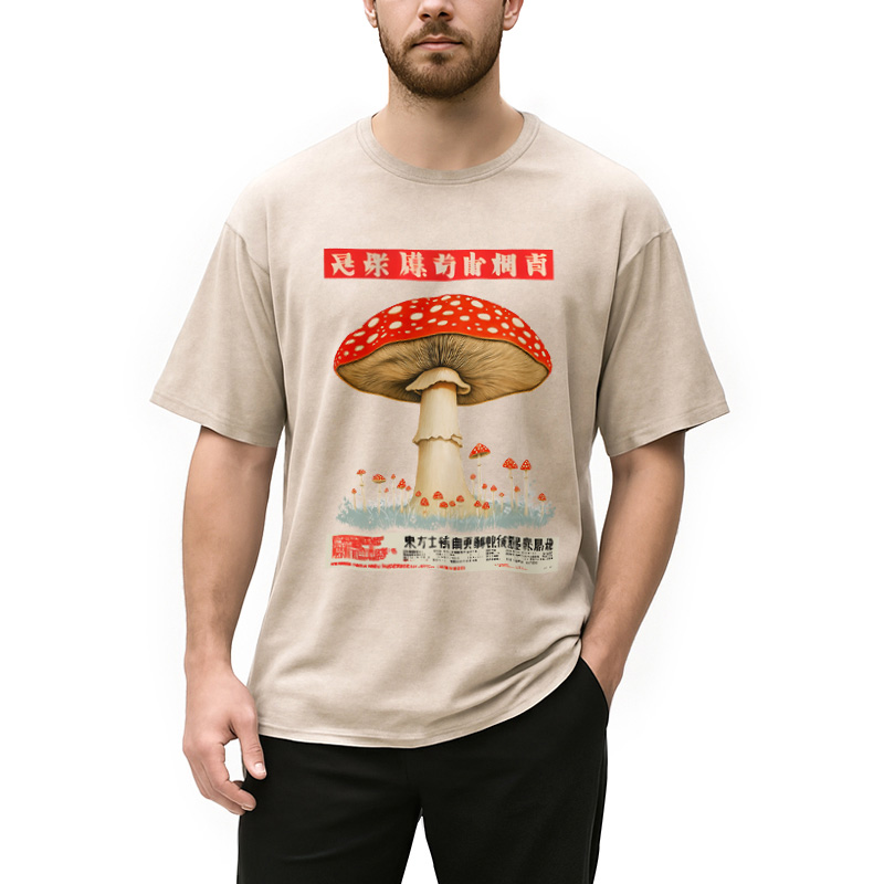 Tokyocanvas Psychedelic Mushroom Japanese Washed T-Shirt