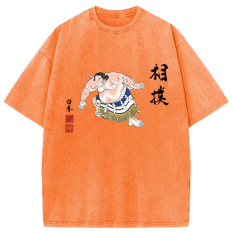 Tokyocanvas Sumo Design Hooded Washed T-Shirt