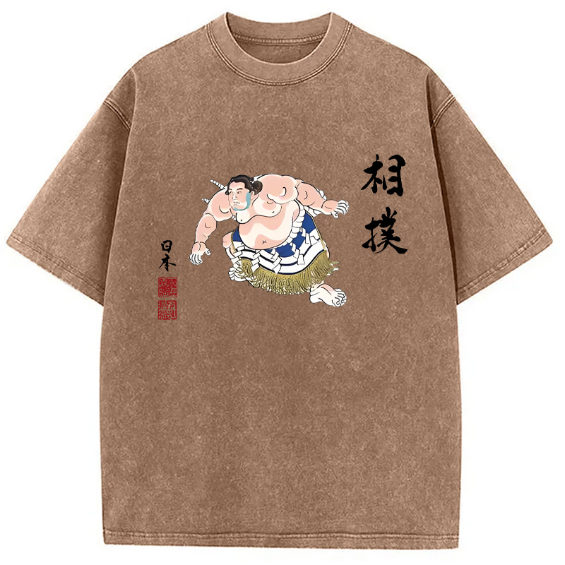 Tokyocanvas Sumo Design Hooded Washed T-Shirt