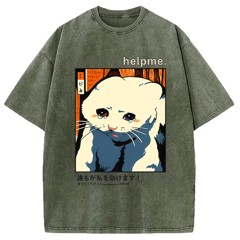 Tokyocanvas Sad Cat Meme Washed T-Shirt
