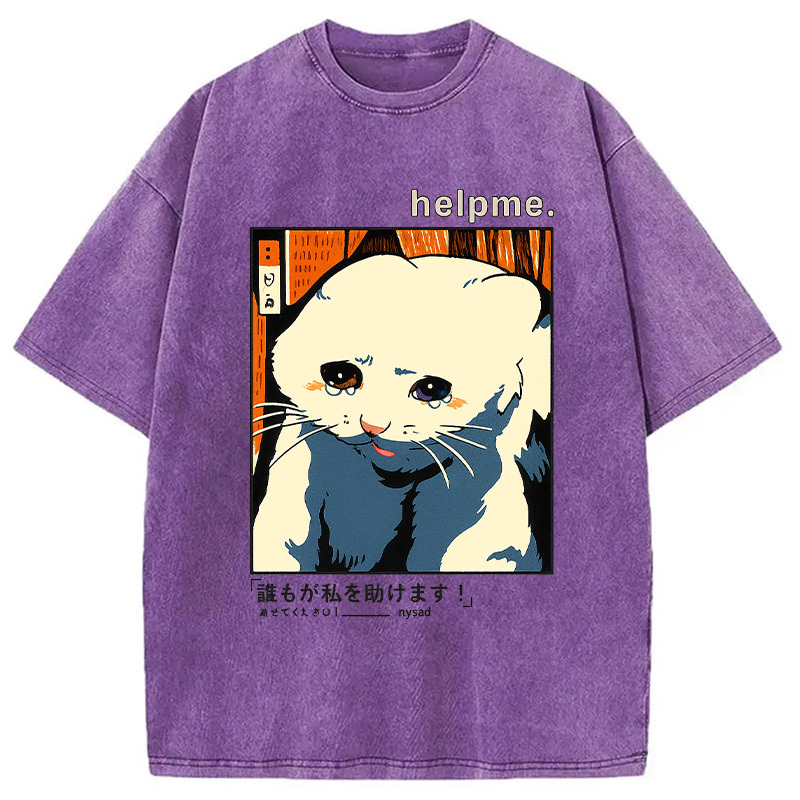 Tokyocanvas Sad Cat Meme Washed T-Shirt