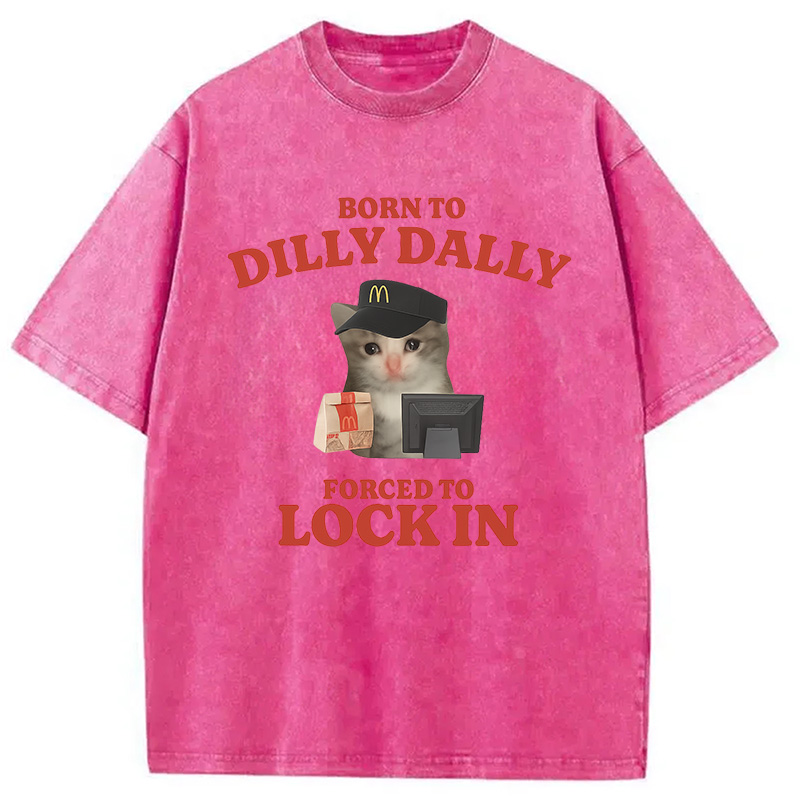 Tokyocanvas Forced to Lock In Cat Meme Washed T-Shirt