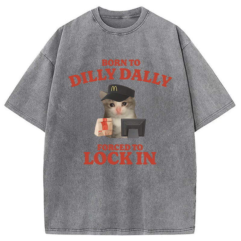 Tokyocanvas Forced to Lock In Cat Meme Washed T-Shirt