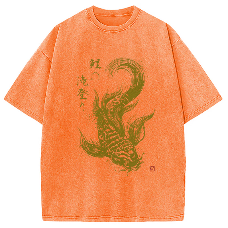 Tokyocanvas Koi Carp Japanese Calligraphy Washed T-Shirt