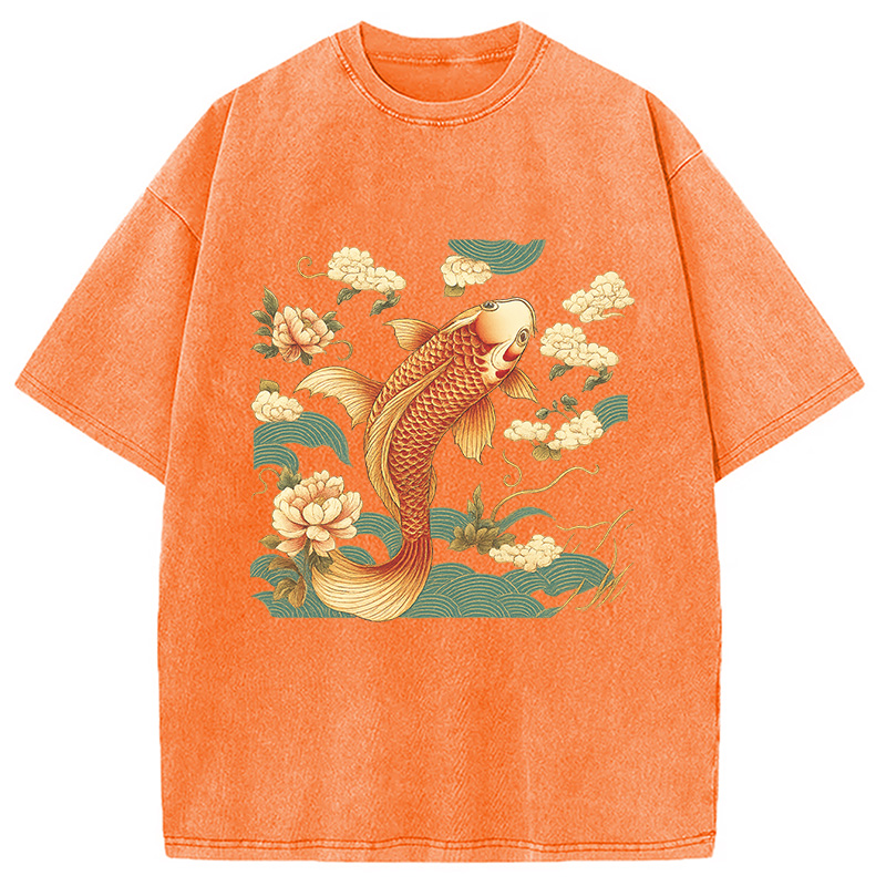 Tokyocanvas Cozy Vintage Japanese Koi Fish Washed T-Shirt