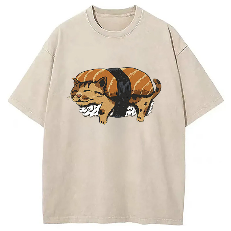 Tokyocanvas Nigiri Sushi With Cat Filling Washed T-Shirt