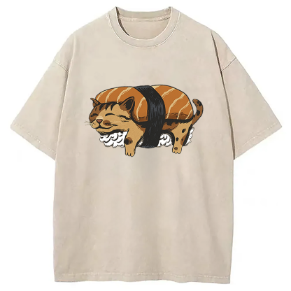 Tokyocanvas Nigiri Sushi With Cat Filling Washed T-Shirt