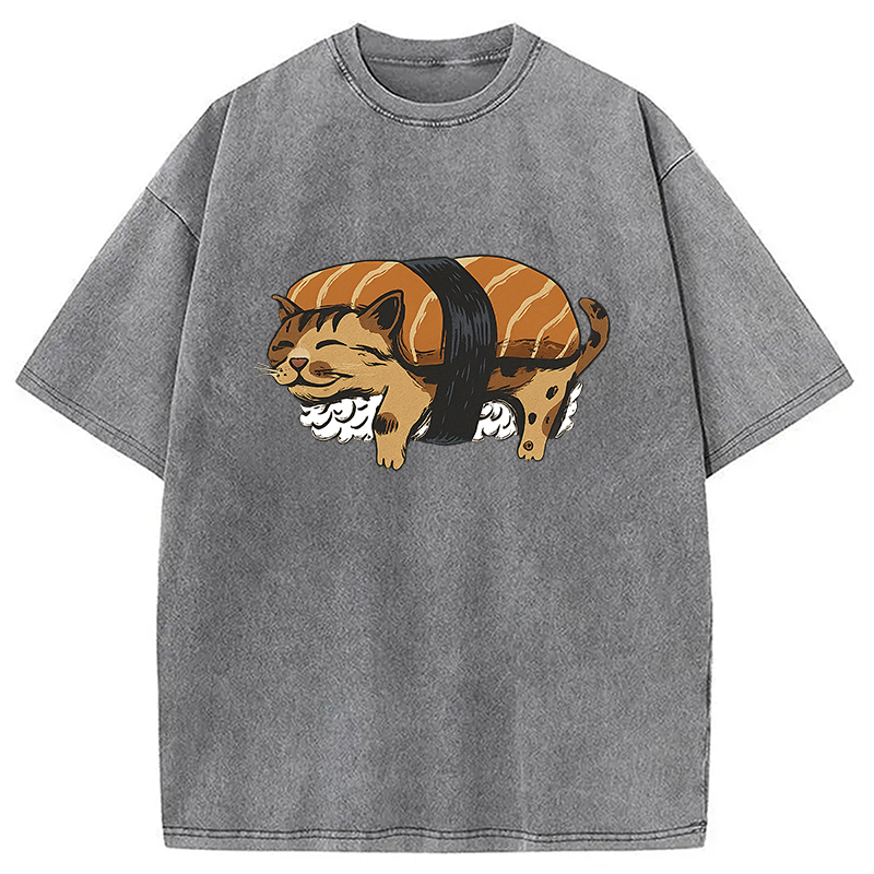 Tokyocanvas Nigiri Sushi With Cat Filling Washed T-Shirt