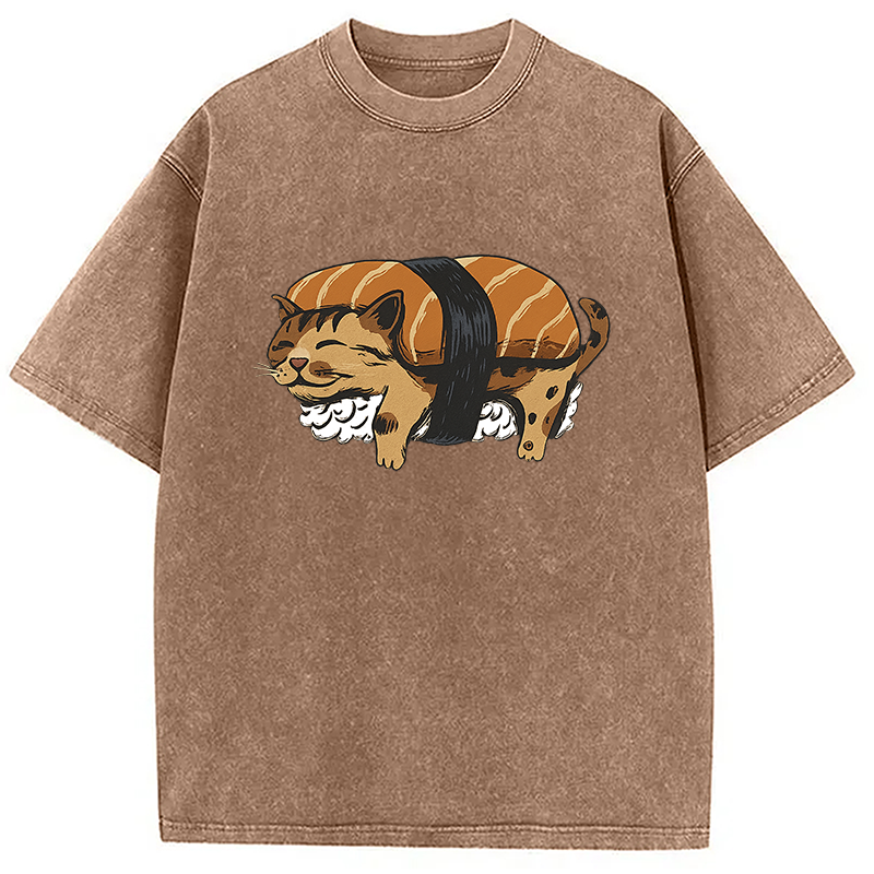 Tokyocanvas Nigiri Sushi With Cat Filling Washed T-Shirt