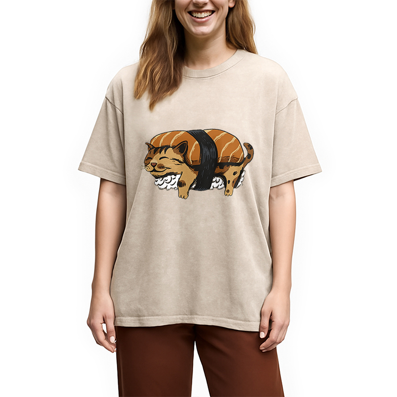 Tokyocanvas Nigiri Sushi With Cat Filling Washed T-Shirt