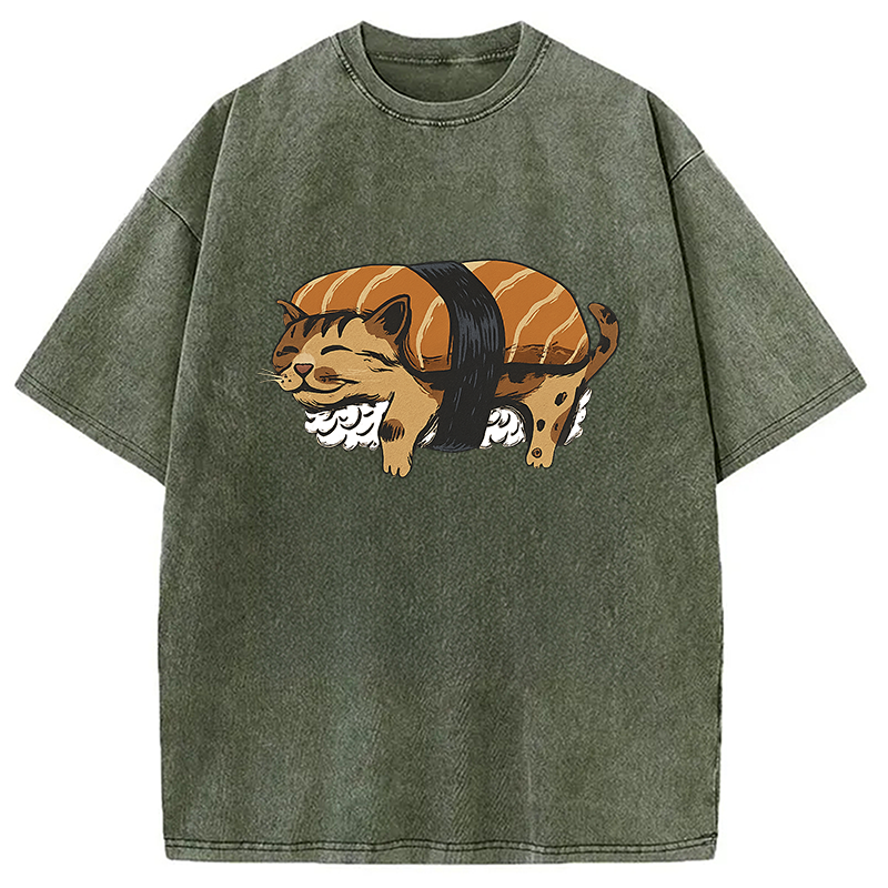 Tokyocanvas Nigiri Sushi With Cat Filling Washed T-Shirt