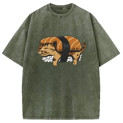 Tokyocanvas Nigiri Sushi With Cat Filling Washed T-Shirt