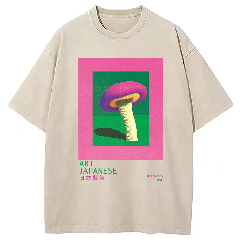 Tokyocanvas Japanese Art Pink Mushroom Vintage Washed T-Shirt