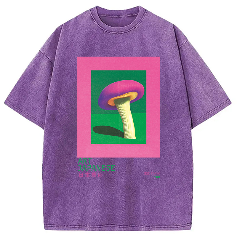 Tokyocanvas Japanese Art Pink Mushroom Vintage Washed T-Shirt