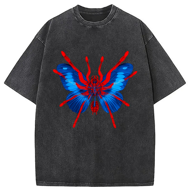 Tokyocanvas Japanese Art Blue Hallucinogenic Butterfly Washed T-Shirt